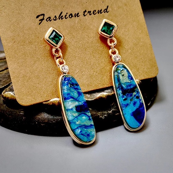 Sea Wave Opal Crystal Droplet Earrings - Picture 5 of 5